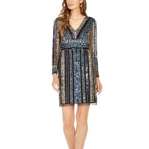 Adrianna Papell Striped Embellished Sheath Dress